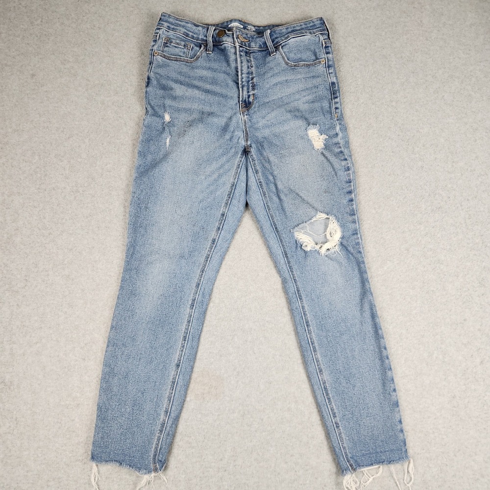 Old Navy Rockstar Super Skinny High Rise Jeans Womens 10 Blue Distressed Raw Hem